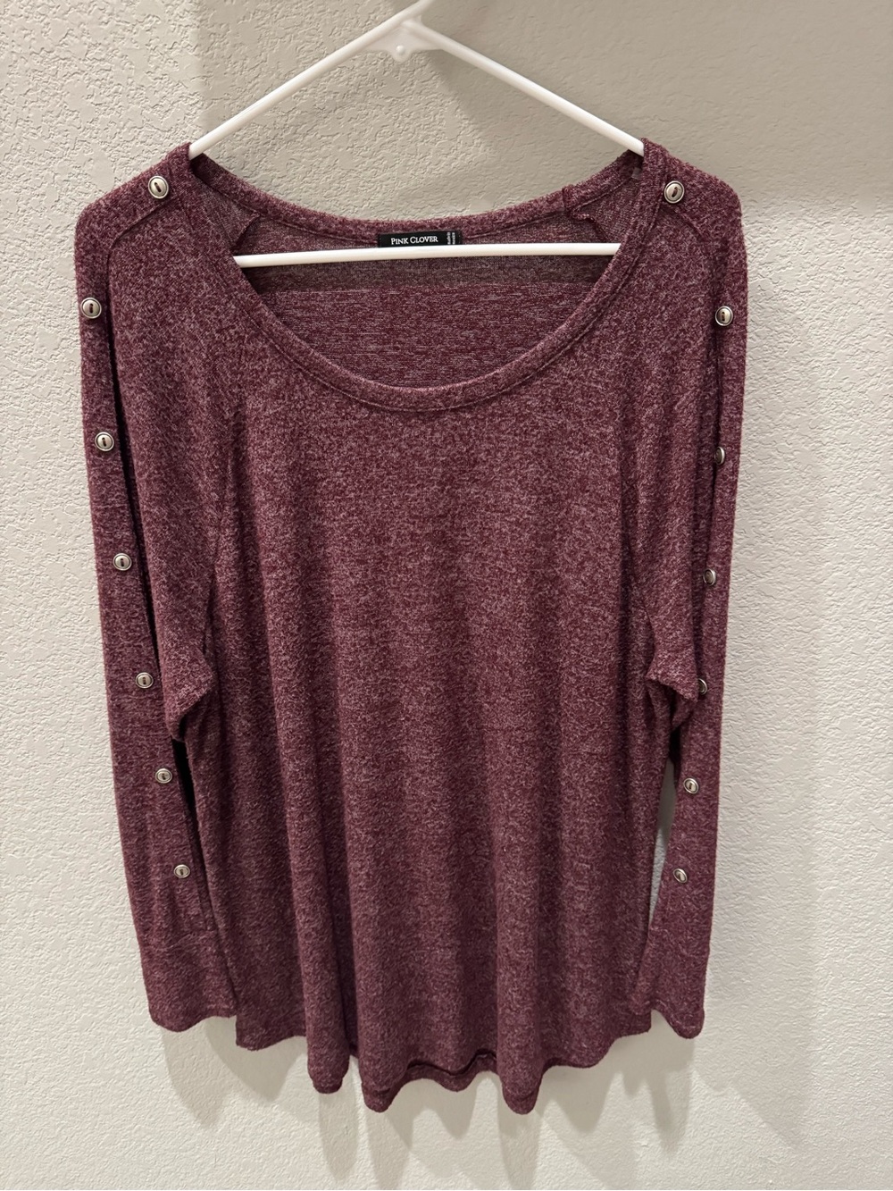 Pink Clover Plum Snap-Trim Long Sleeve Top